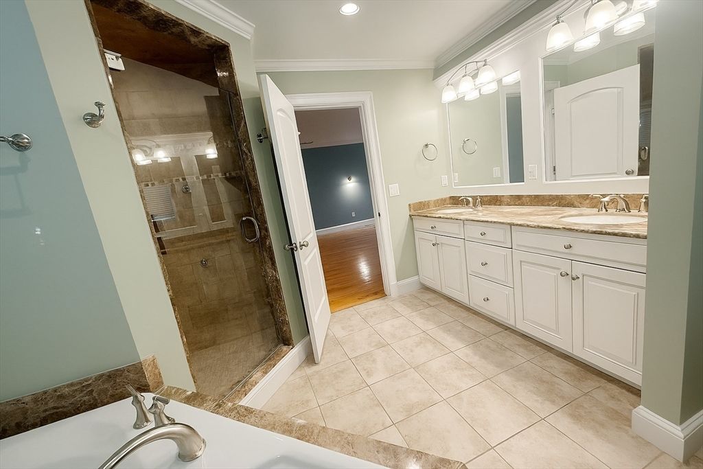 Bathroom, Dual Sink Vanities, Glass Shower, Interior, Recessed Lighting