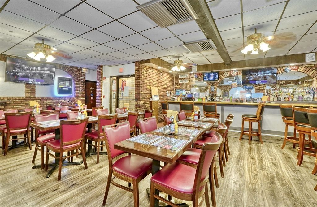 Dining room, Interior, Stone Walls, Wood Texture Flooring