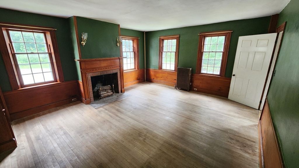 Empty room, Fireplace, Interior, Wood Texture Flooring, Wooden Walls