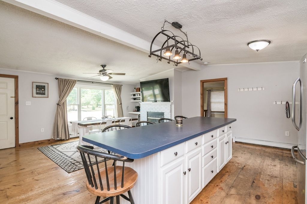 Dining room, Fireplace, Interior, Wood Texture Flooring