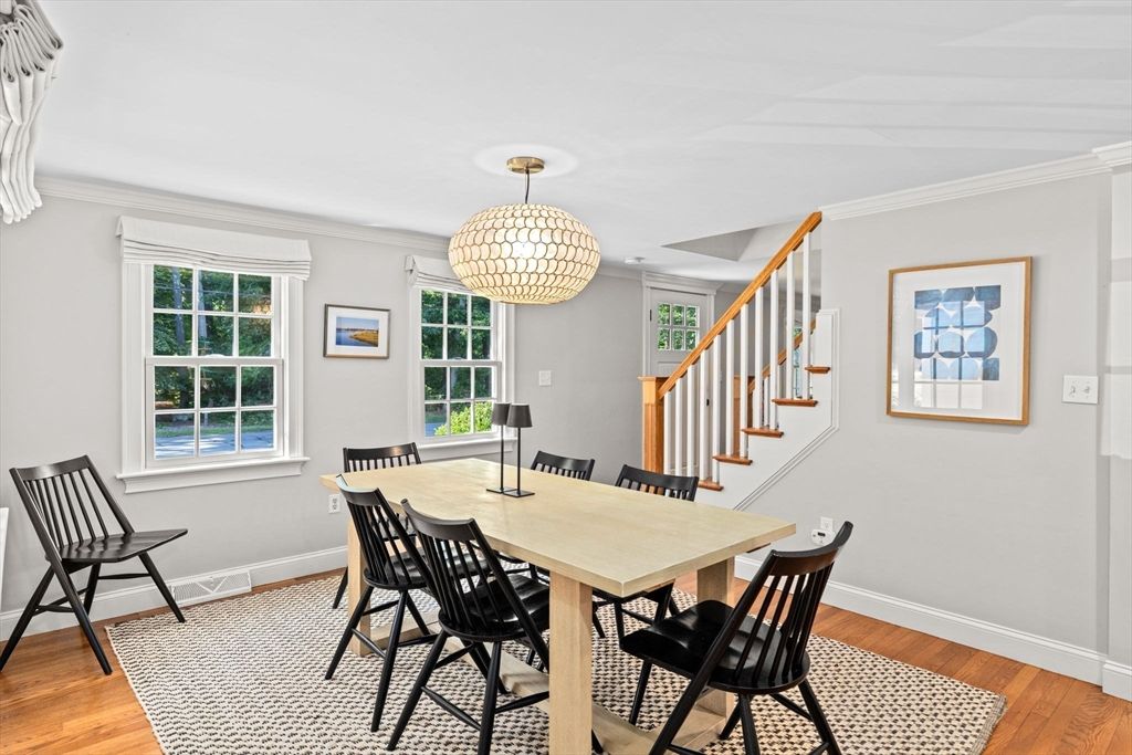 Dining room, Interior, Pendant Lights, Wood Texture Flooring