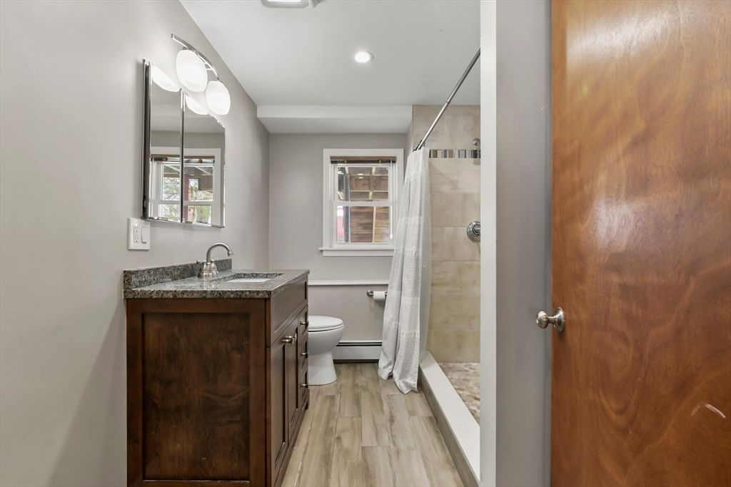 Bathroom, Interior, Recessed Lighting, Wood Texture Flooring
