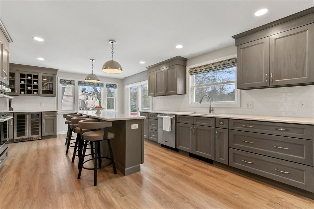 Interior, Kitchen, Pendant Lights, Recessed Lighting, Wood Texture Flooring