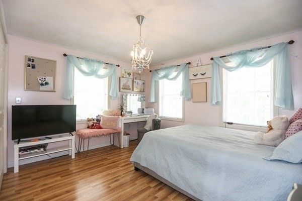 Bedroom, Chandelier, Interior, Wood Texture Flooring