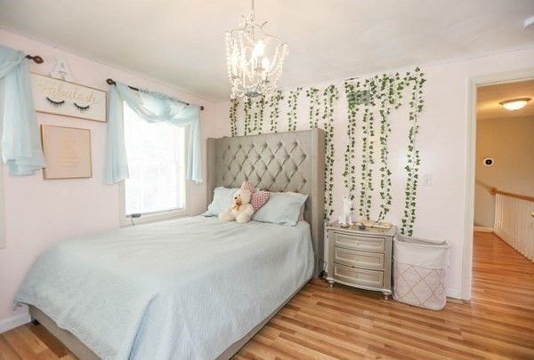 Bedroom, Chandelier, Interior, Wood Texture Flooring