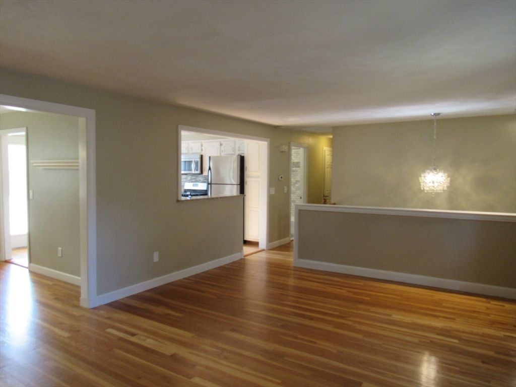 Empty room, Interior, Kitchen, Pendant Lights, Wood Texture Flooring
