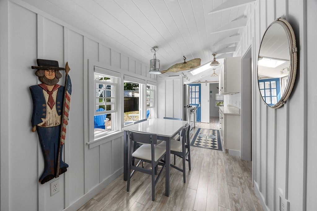 Dining room, Interior, Pendant Lights, Wood Texture Flooring