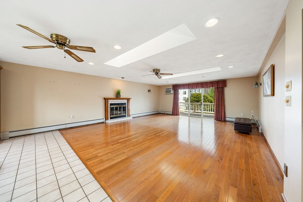 Empty room, Fireplace, Interior, Recessed Lighting, Wood Texture Flooring