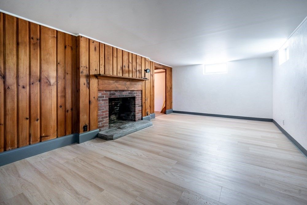 Empty room, Fireplace, Interior, Wood Texture Flooring, Wooden Walls