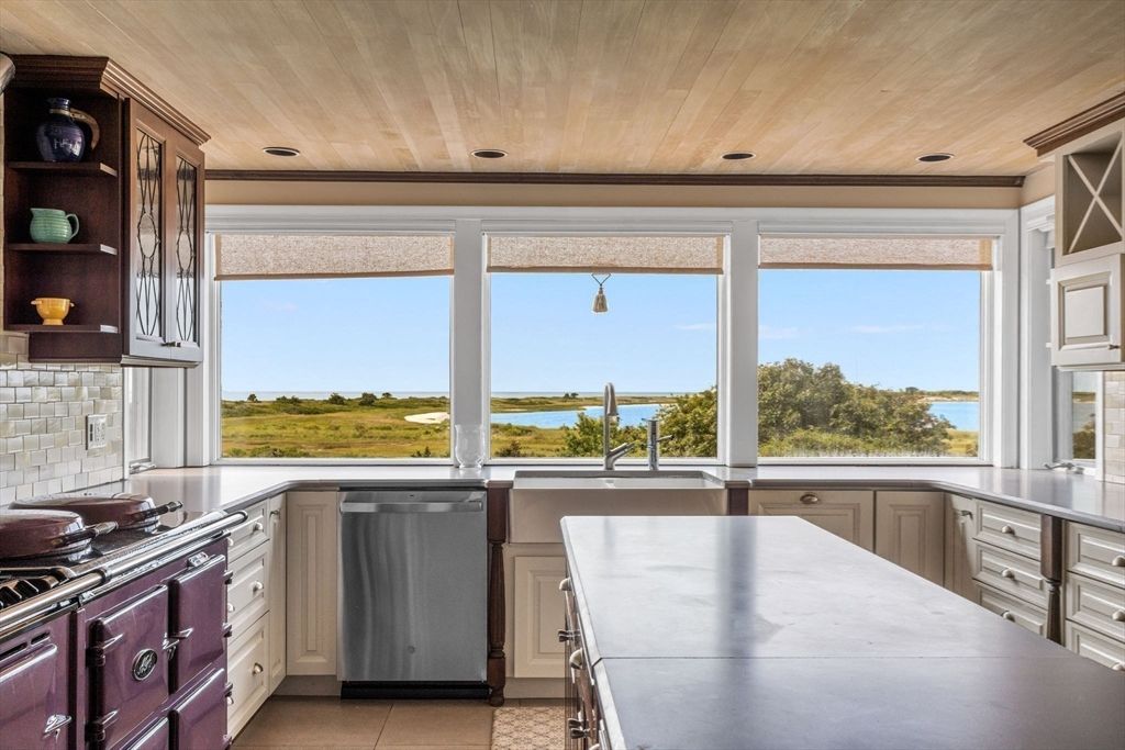 Interior, Kitchen, Recessed Lighting, Stainless Steel Appliances, Water, Wooden Ceilings