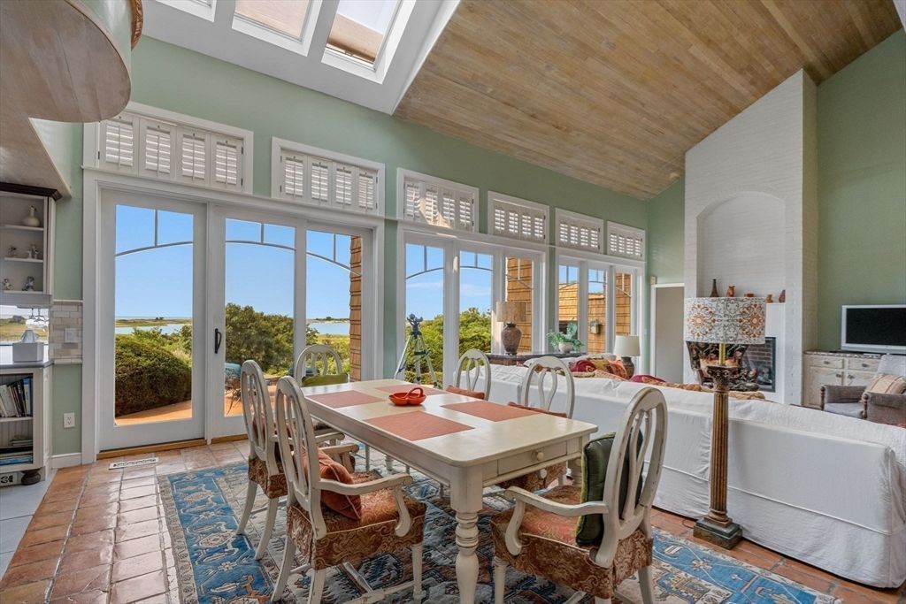 Dining room, Fireplace, Interior, Wooden Ceilings