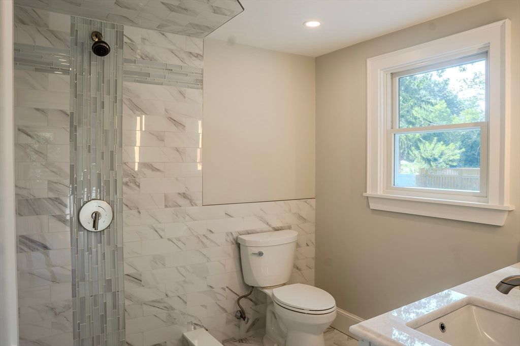 Bathroom, Glass Shower, Interior, Marble Walls, Recessed Lighting