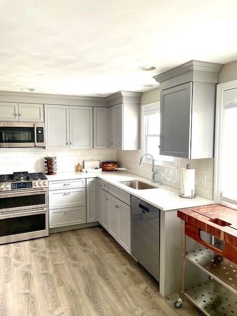 Interior, Kitchen, Stainless Steel Appliances, Wood Texture Flooring