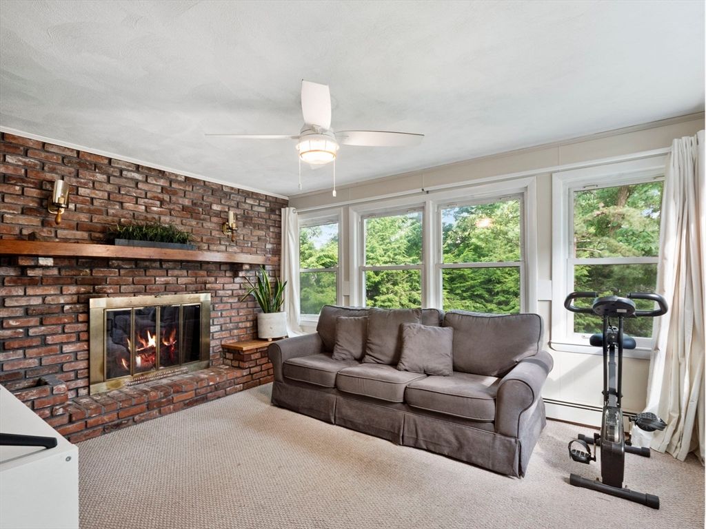 Fireplace, Fitness Equipment, Interior, Living room, Stone Walls