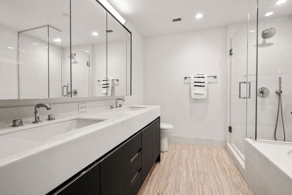 Bathroom, Dual Sink Vanities, Glass Shower, Interior, Recessed Lighting