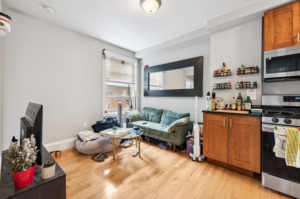 Interior, Kitchen, Living room, Stainless Steel Appliances, Wood Texture Flooring