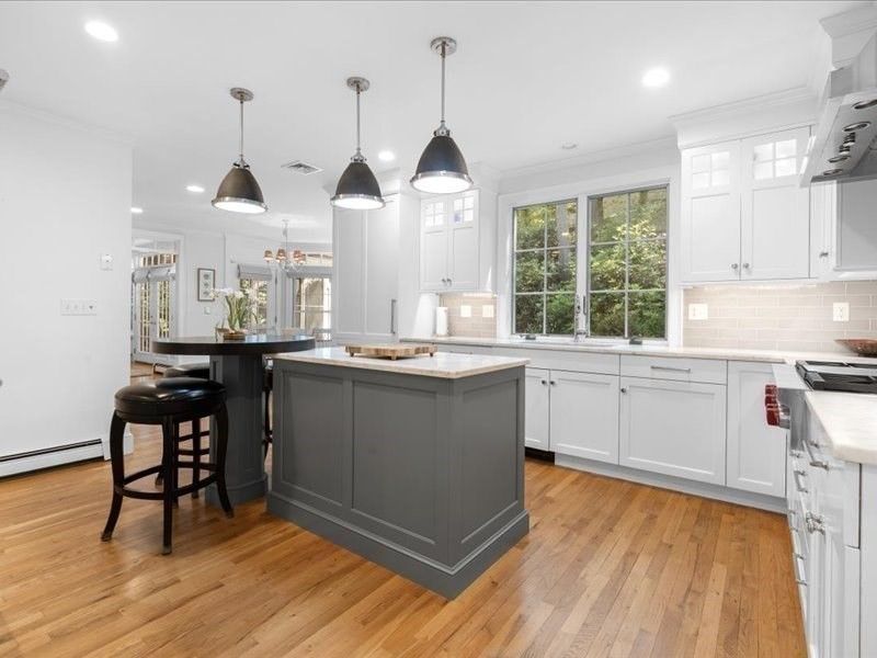 Interior, Kitchen, Pendant Lights, Recessed Lighting, Wood Texture Flooring