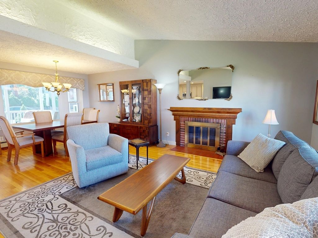 Chandelier, Dining room, Fireplace, Interior, Living room, Wood Texture Flooring