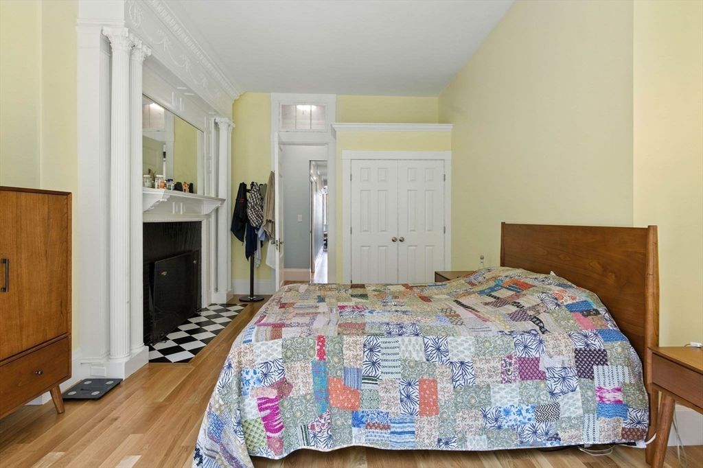 Bedroom, Fireplace, Interior, Wood Texture Flooring