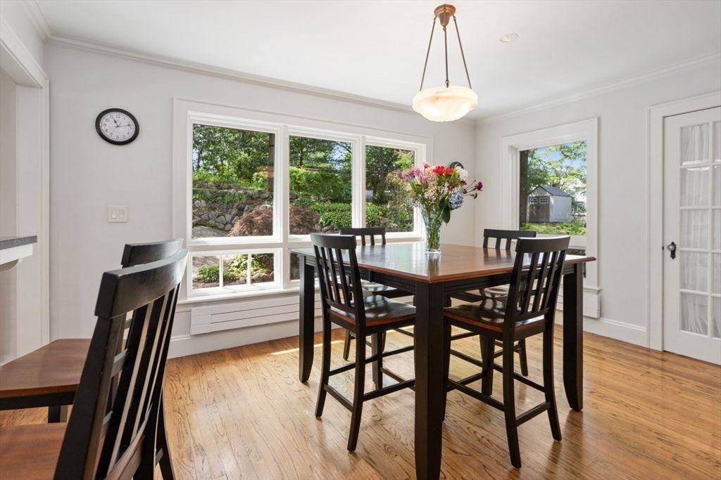 Dining room, Interior, Pendant Lights, Wood Texture Flooring
