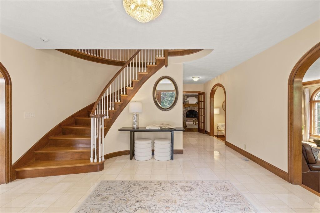 Chandelier, Fireplace, Interior