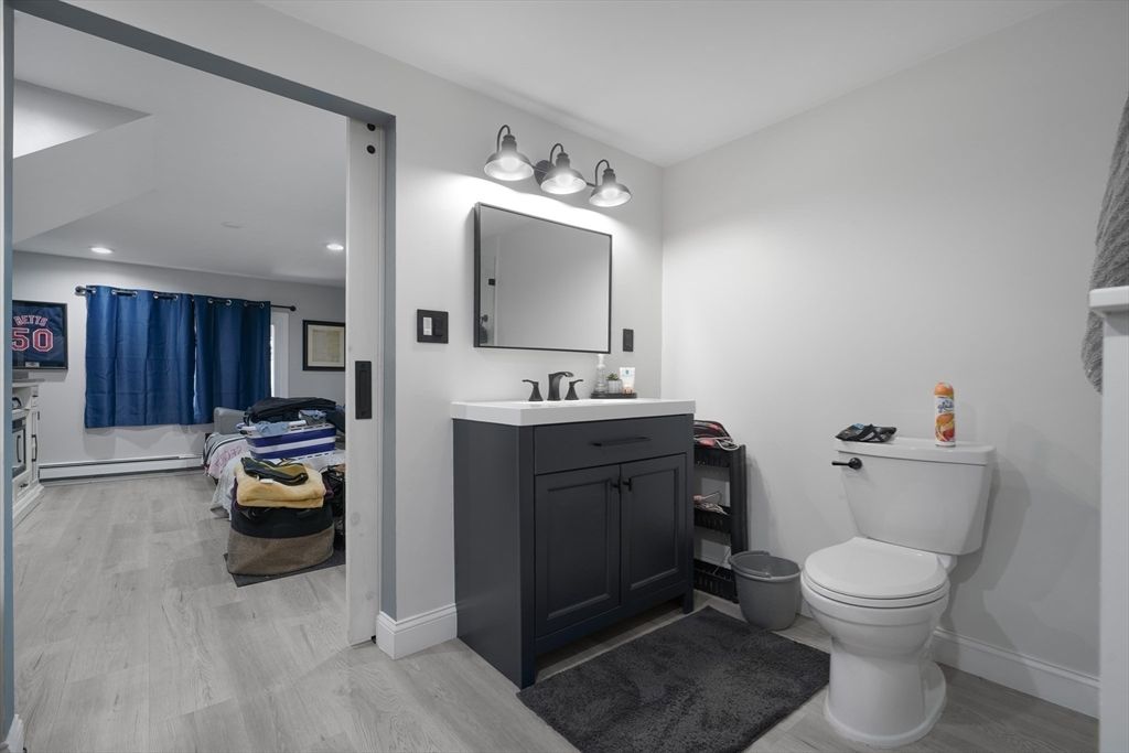 Bathroom, Interior, Recessed Lighting, Wood Texture Flooring