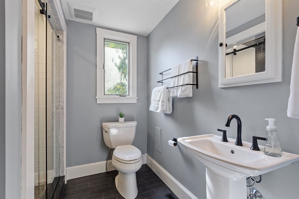 Bathroom, Glass Shower, Interior, Wood Texture Flooring