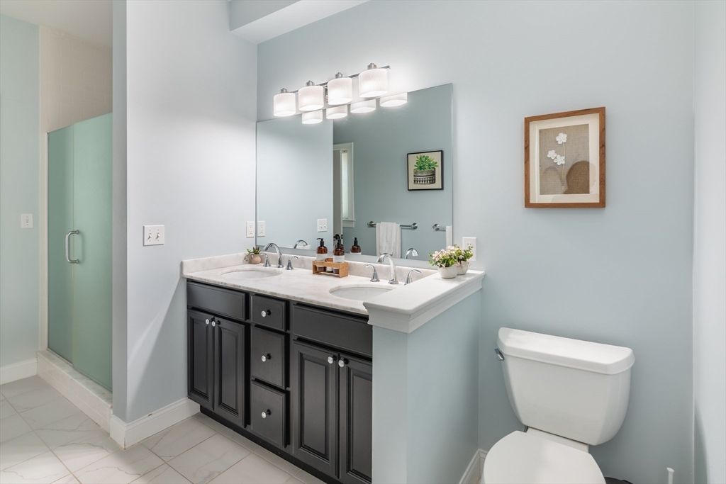 Bathroom, Dual Sink Vanities, Glass Shower, Interior, Marble