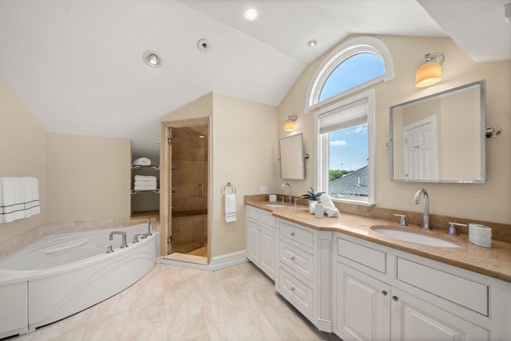 Bathroom, Dual Sink Vanities, Glass Shower, Interior, Recessed Lighting