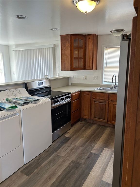 Interior, Kitchen, Stainless Steel Appliances, Washer, Wood Texture Flooring