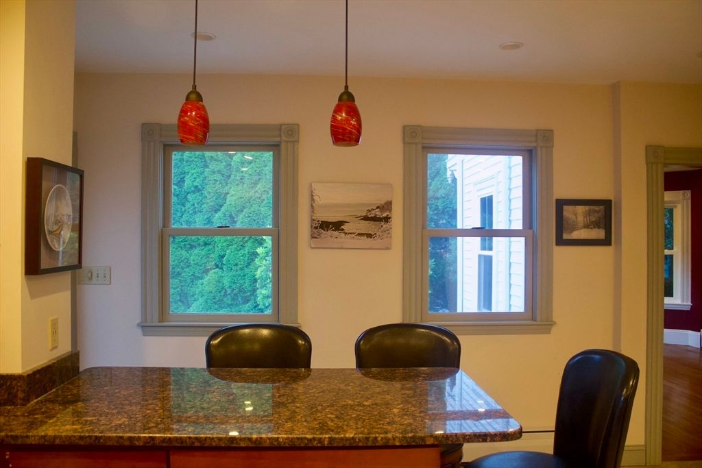 Dining room, Interior, Pendant Lights, Wood Texture Flooring