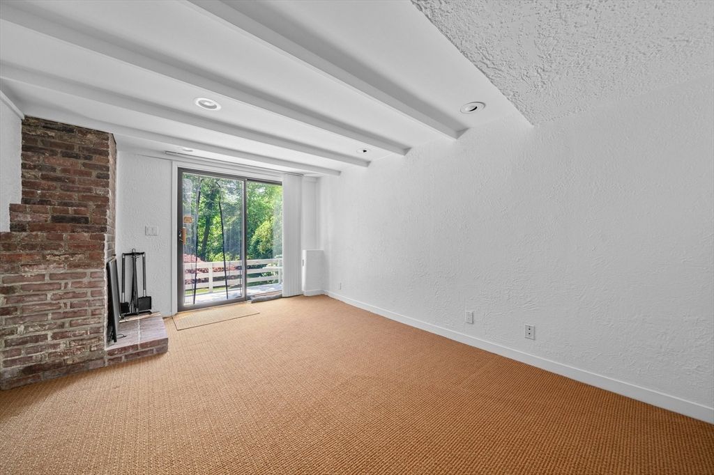 Empty room, Fireplace, Interior, Recessed Lighting, Stone Walls