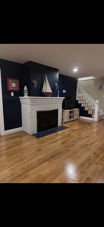 Fireplace, Interior, Recessed Lighting, Wood Texture Flooring