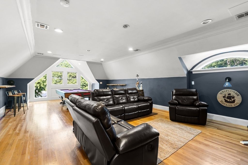 Billiard Table, Game Room, Interior, Recessed Lighting, Wood Texture Flooring