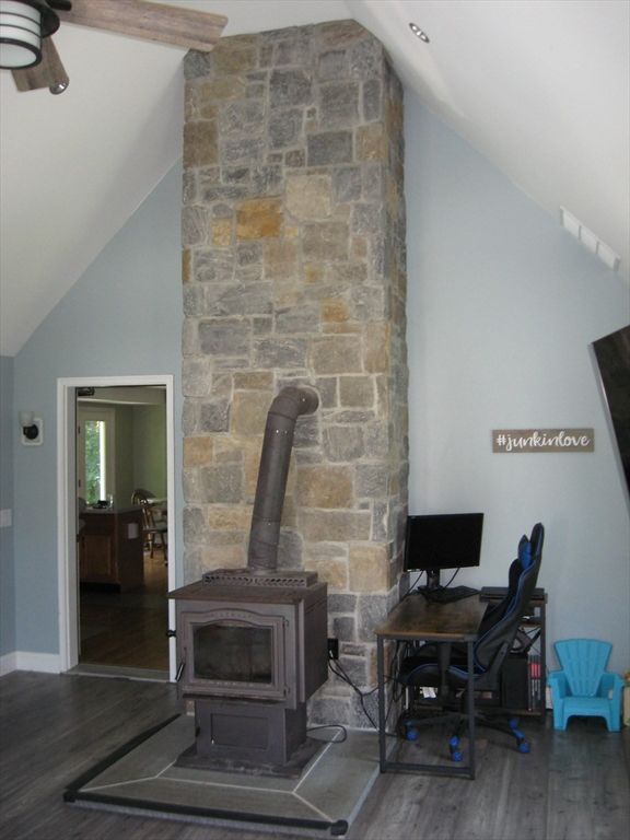 Home Office, Interior, Stone Walls, Wood Texture Flooring