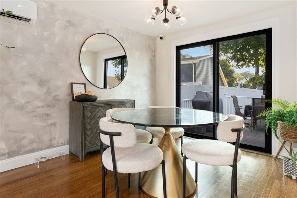 Dining room, Interior, Pendant Lights, Wood Texture Flooring