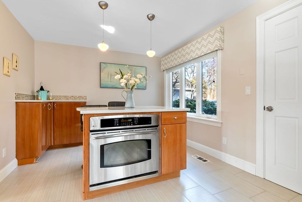 Interior, Kitchen, Pendant Lights, Stainless Steel Appliances, Wood Texture Flooring