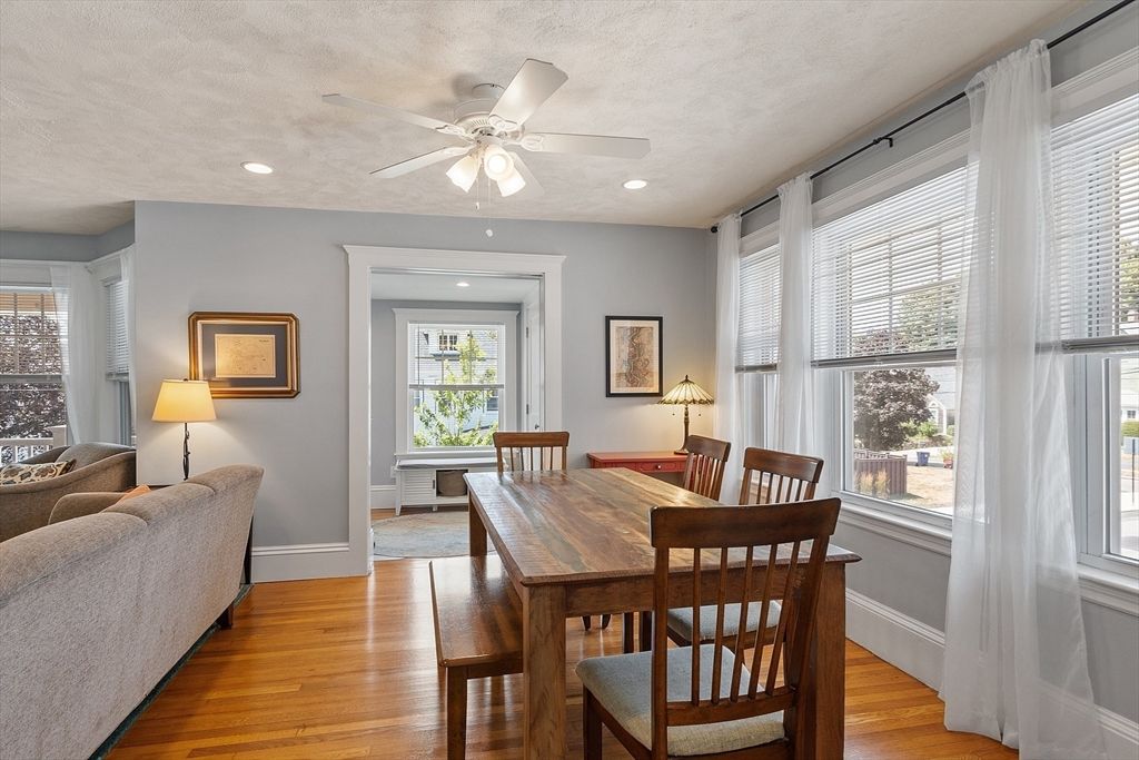 Dining room, Interior, Recessed Lighting, Wood Texture Flooring