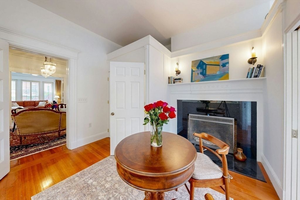 Dining room, Fireplace, Interior, Living room, Pendant Lights, Wood Texture Flooring