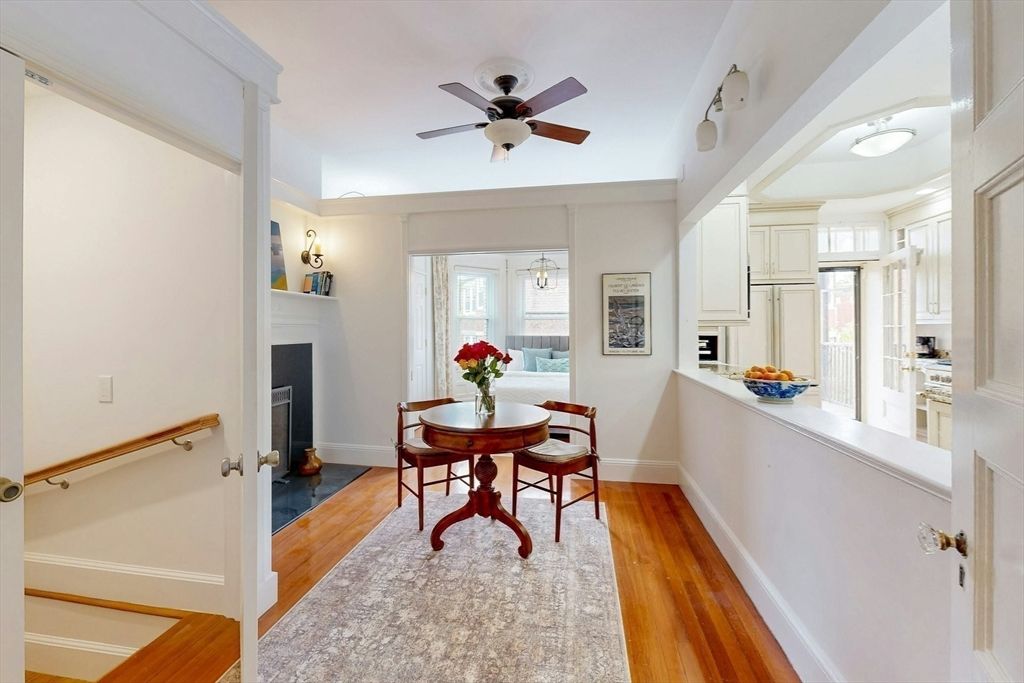 Dining room, Fireplace, Interior, Kitchen, Wood Texture Flooring
