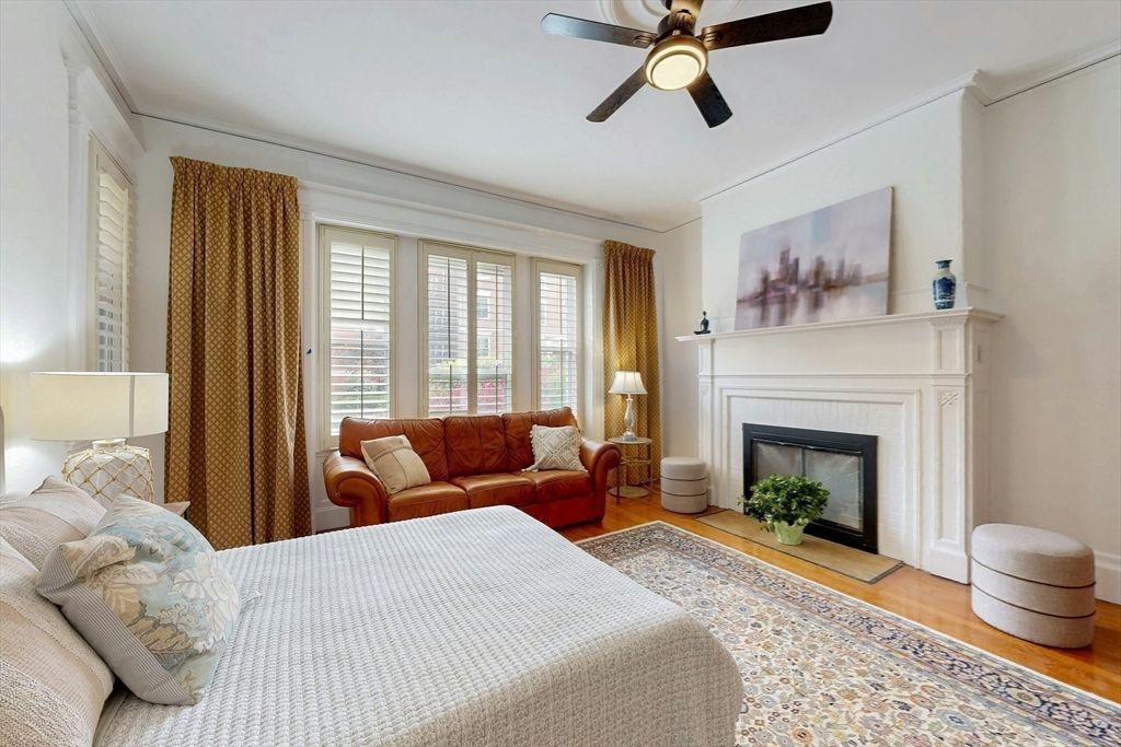 Bedroom, Fireplace, Interior, Wood Texture Flooring