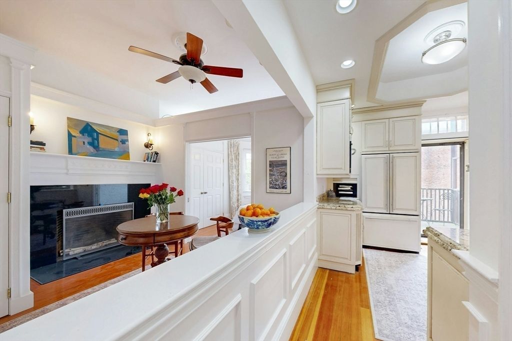 Fireplace, Interior, Recessed Lighting, Wood Texture Flooring