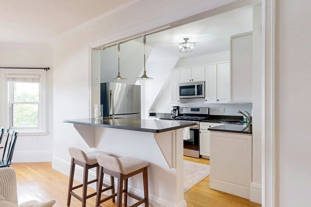 Interior, Kitchen, Pendant Lights, Stainless Steel Appliances, Wood Texture Flooring