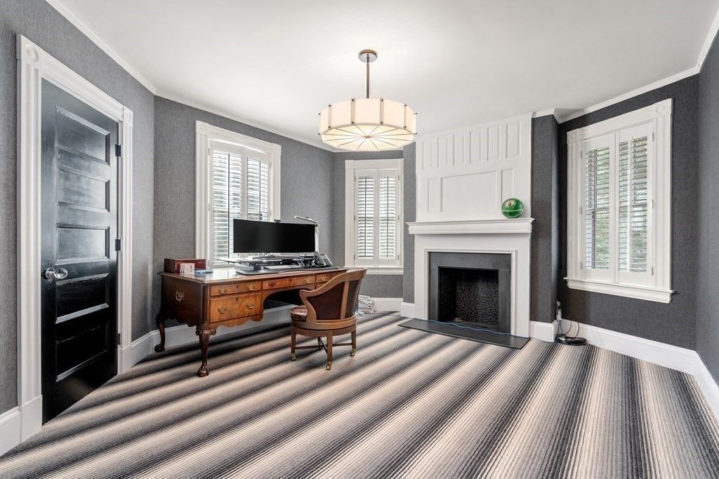 Fireplace, Home Office, Interior, Pendant Lights