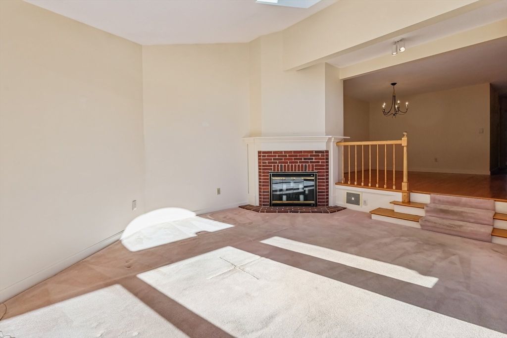 Chandelier, Empty room, Fireplace, Interior