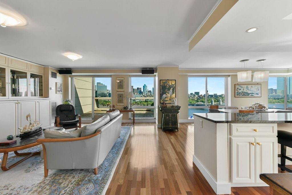 Dining room, Interior, Living room, Pendant Lights, Recessed Lighting, Wood Texture Flooring