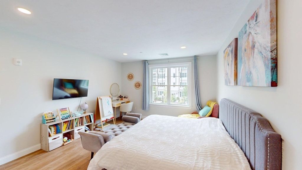Bedroom, Interior, Recessed Lighting, Wood Texture Flooring