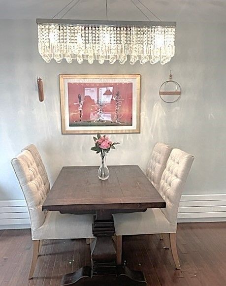Chandelier, Dining room, Interior, Wood Texture Flooring