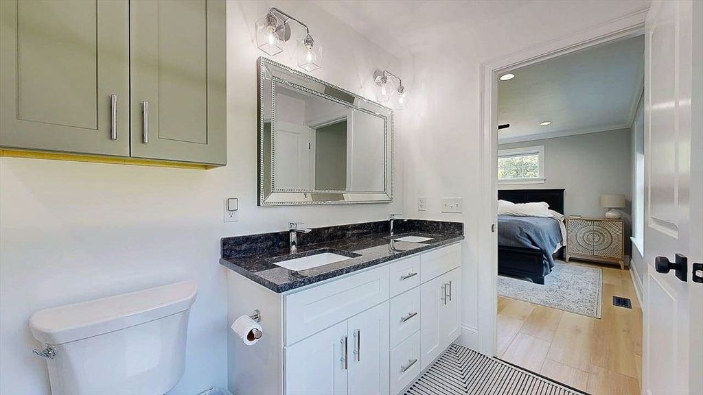 Bathroom, Bedroom, Dual Sink Vanities, Interior, Recessed Lighting, Wood Texture Flooring
