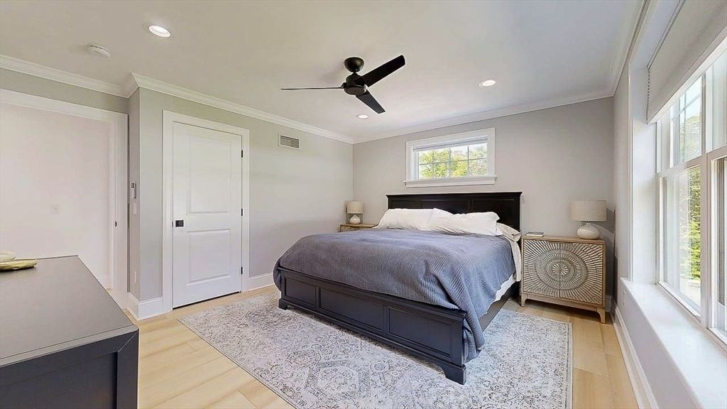 Bedroom, Interior, Recessed Lighting, Wood Texture Flooring